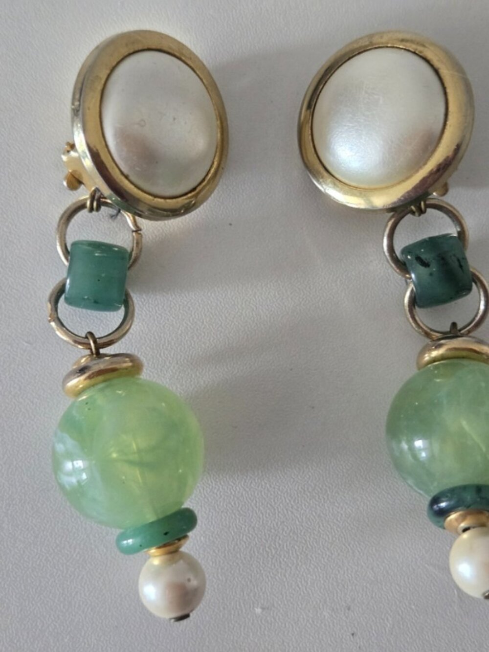 Italian Faux Green Jade Clip On Earrings